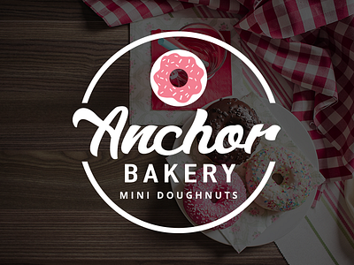 Anchor Bakery Mini Doughnuts Logo Design bakery branding donuts frosting logo pink sprinkles white