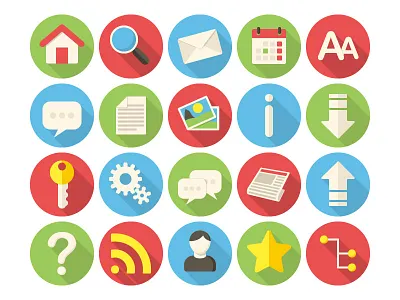 Web Icons calendar contact content download flat design home icon icons long shadow vector web website