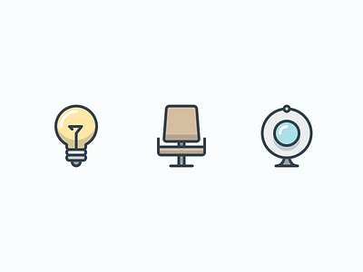 Office icon Set (color) pt. 5 bulb camera furniture icons minimal office outline