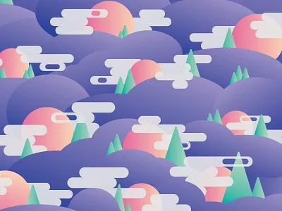 Landscaping colors fog gradient illustration landscape mountain nature pattern sun trees vector