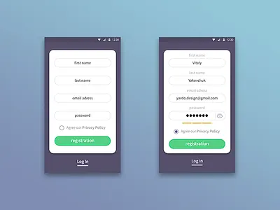 Simple registration form concept concept interactions mobile ui ux