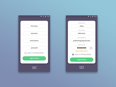 Simple registration form concept concept interactions mobile ui ux