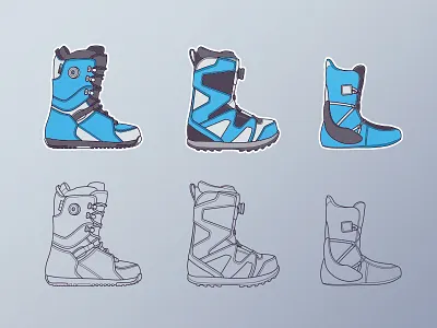 Snowboard pack №1 boots icon illustration line art snowboard