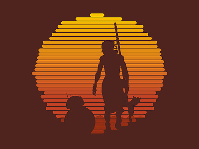 BB-8 & Rey : Jakku Sunset bb 8 bb8 force illustration jakku rey star wars starwars