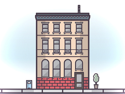 City Building apartment brick bricks building door plant sky street window