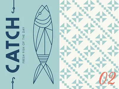 Here Fishy Fishy fish geometric hook illustration mediterranean menu nantucket pattern stencil