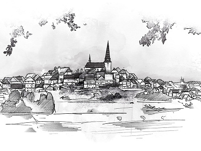 Landscape illustration black illustration landscape sketch tablet village wacom white