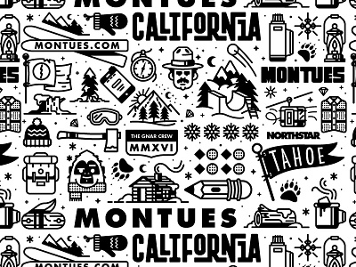 Montues Snowboard Pattern california compass fire illustration lantern log ranger skiing snowboard