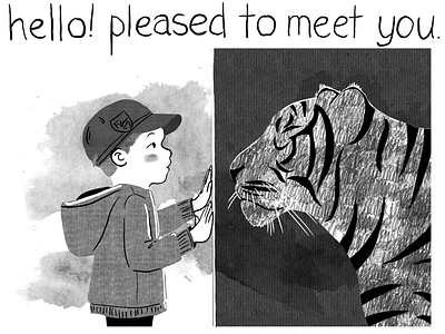 Dribbble Debut black and white boy childrens illustration debut digital art illustration tiger