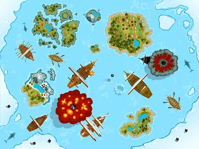 Sea Theme Game Assets assets battle game interface islands sail sea ships top view vector war