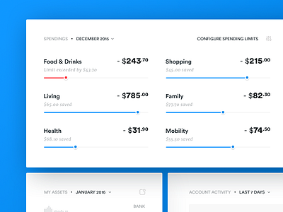 Bank Account Spendings Widget account activity bank banking dashboard datavisualization dataviz savings spendings statistics ui userinterface