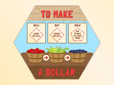 To Make A Dollar marketplace blueberries board game fruit illustration pears strawberries to make a dollar woodgrain