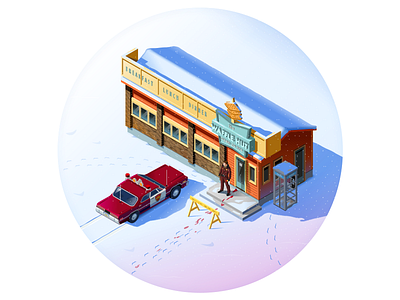 The Waffle Hut fargo illustration isometric vector winter