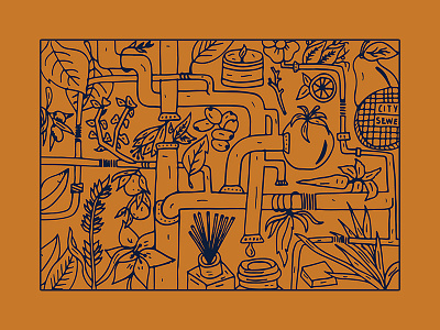 Urban Organics design drawing grow handmade illustration organics pipes urban vegetables