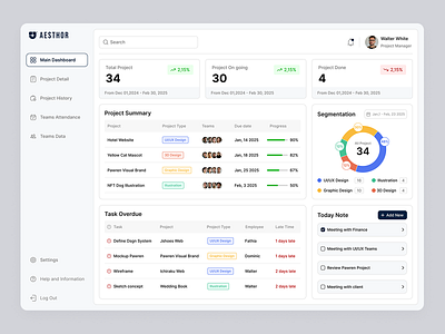 Aesthor - Project Management Dashboard dashboard dashboardmanagement dashboardproject employee management project projectmanagement studiomanagement ui uiuxdashboard ux