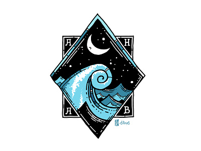 Ahab - t-shirt illustration captain ahab crescent illustration moon night ocean sailor sea sky t shirt design waves