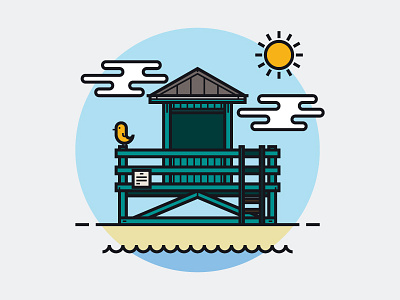 Lifeguard beach illustration lifeguard lineart sun vector