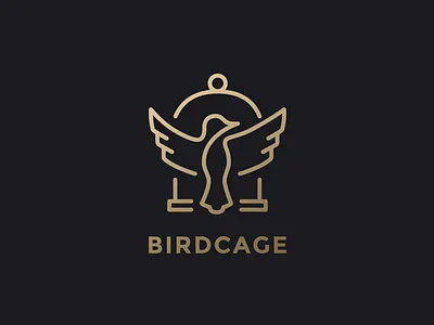 Birdcage logo design bird birdcage cage design fly gold icon logo minimal tieatie