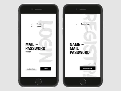 E N D. Login & Registration Form amazing app black colors design ios login mobile registation simple webdesign white