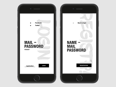 E N D. Login & Registration Form amazing app black colors design ios login mobile registation simple webdesign white