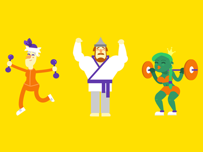 Russian fitness-heroes character design fitness flat illustration poster