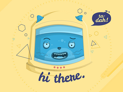 Hi there astronaut blue cat illustration odyssey portfolio space ui yellow