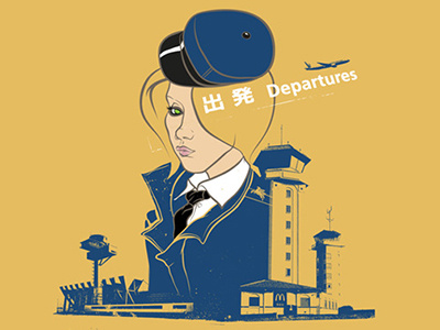 Flight Attendant airport blue flight attendant plane vector yellow