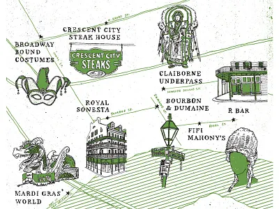 Wildsam - Mardi Gras Map bourbon st carnival drawing float illustration louisiana map mardi gras mask new orleans nola parade