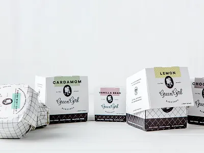 Green Girl Bakeshop Ice Cream Pint Packaging Design box branding dairy free food packaging design gluten free ice cream identity logo packaging design pint vintage