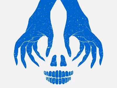 Twisted blue face grunge hands illustration light skull