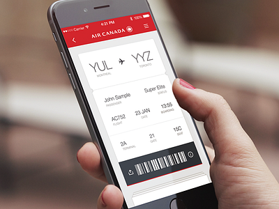 Boarding Pass air canada airline app boarding pass flight ios ui ux