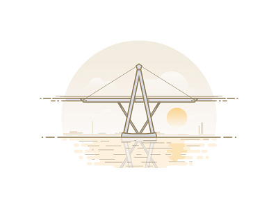 Rafael Urdaneta Bridge bridge concrete freetime gradients illustration lines orange strokes sun sunset vector