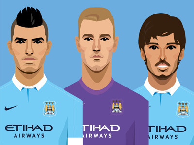 Man City players for Chinese new year argentina chinese new year david silva football illustration joe hart man city manchester city mcfc sergio aguero soccer vector