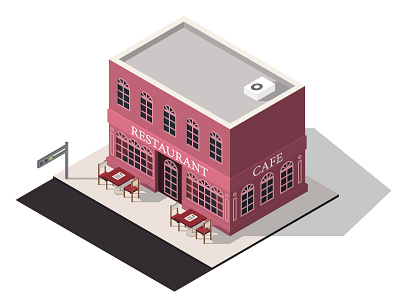 Isometric Restaurant building cafe isometric restaurant vector