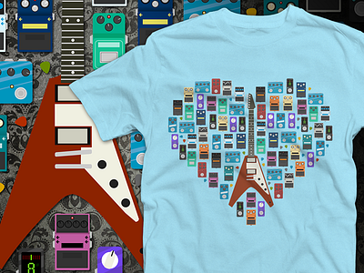 6 String Valentine guitar music pedal rock shirt stompbox t shirt tee