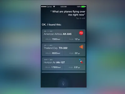 Siri Planes Overhead airlines angle concept flat flights height ios iphone planes siri ui ux
