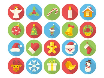 Christmas Icons angel candy cane christmas christmas bell christmas tree flat design icon icons long shadow new year santa claus snowflake