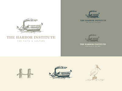 The Harbor Institute boat branding harbor illustration logo pelican ship