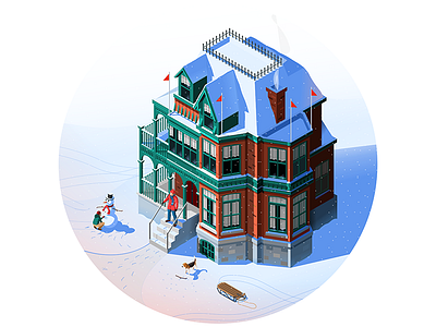 Winter Day building design illustration isometric snow vector winter