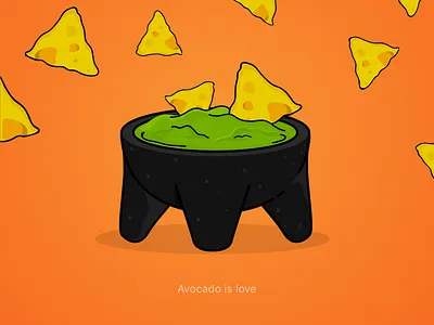 Daily Design 006 – Guacamole Illustration aguacate avocado guacamole love mexican molcajete nachos snacks