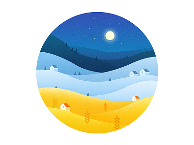 秋 · 冬 autumn flat house illustration landscape mountain night tree winter