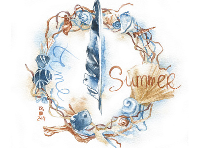 See The Sea 2 pebbles sea summer watercolor wreath