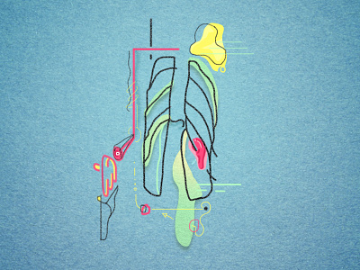 Wonky abstract anatomy blue hand color diagram drawing health illustration line lung ribs texture