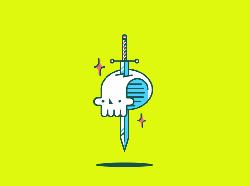 Sword And Skull animated art bright flat fun geometric gif line neon simple skull sword