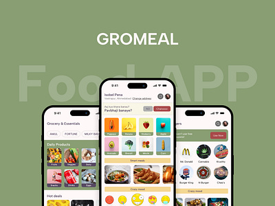 Gromeal - Food, Grocery & Smart Meal App app case design food grocery logo meal mobile system