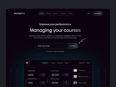 Member Pro - Website academic app app design courses dark mode financial landing page modern saas tech uxui website