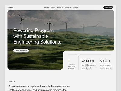 EcoNova Landing Page energy engineering hero section landing page minimalist power solution solar solar energy ui uxui webdesign website