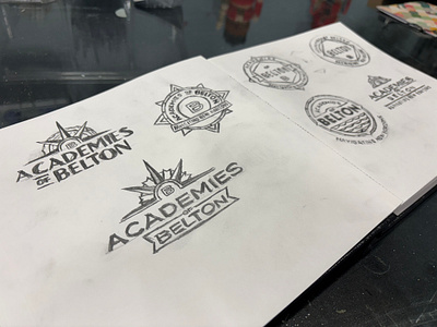 Academies of Belton sketches badge badge design badge logo brand design branding draw drawing graphic design identity identity design logo logo design pencil sketch sketchbook sketches