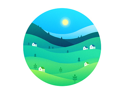 春 · 夏 flat house illustration landscape morning mountain spring summer tree