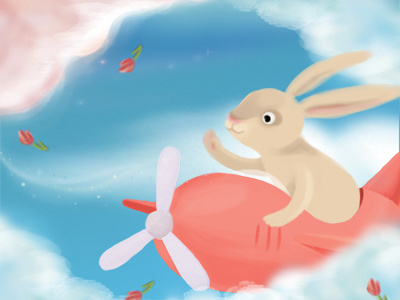 cloud pilot a fairy tale aviator blue children clouds fairy tale world hare illustration pink